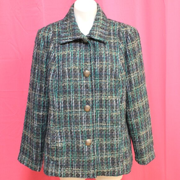#565B Chico's Cool-Toned Plaid Dress Jacket Size 3 (16) - Picture 2 of 11